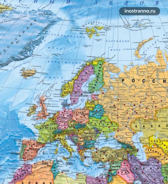 Карта Европы на русском языке