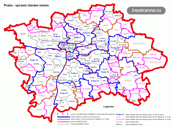 Карта Праги с районами