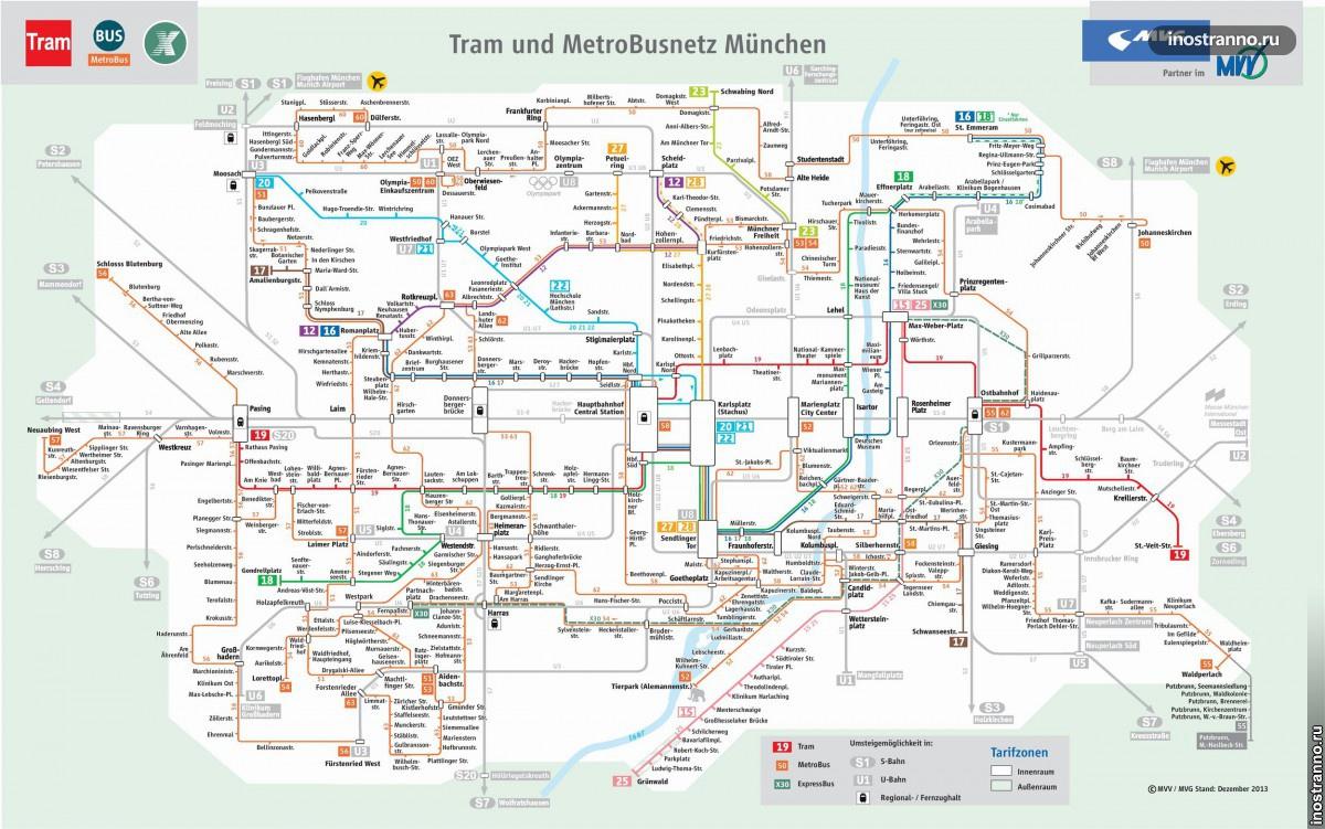 карта трамваев в Мюнхене