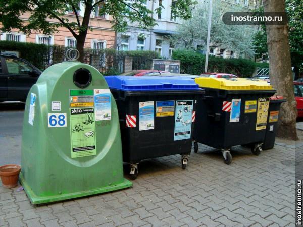 Баки для сортировке мусора в Европе