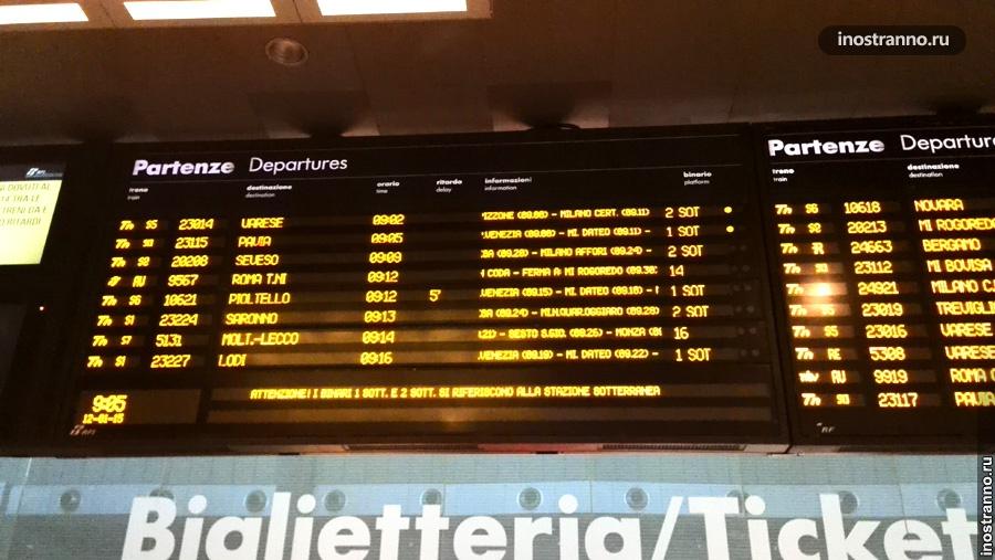 Табло расписания на жд вокзале в Италии