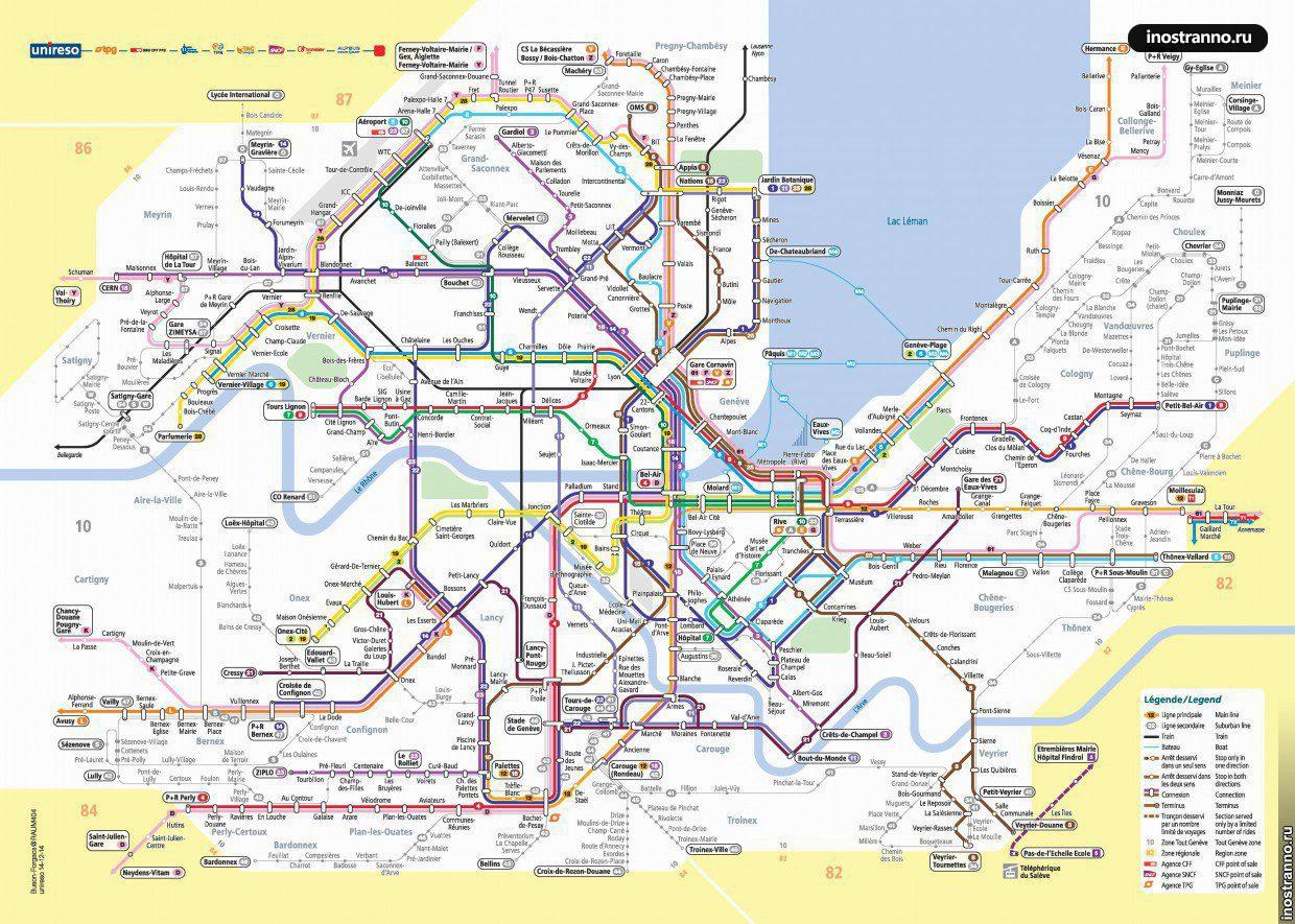 Карта транспорта Женева