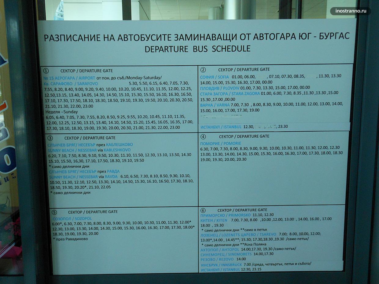 Время отправления автобусов из Бургаса