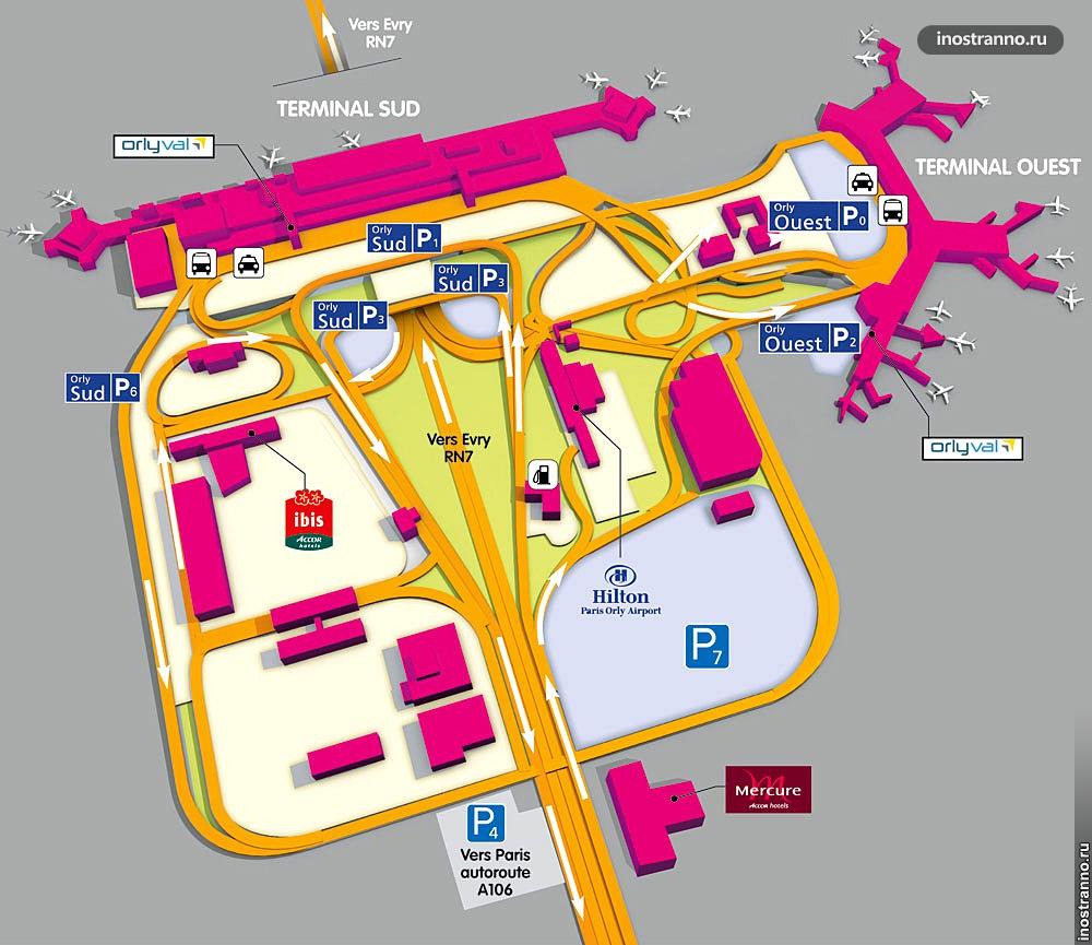 Аэропорт Орли в Париже, карта