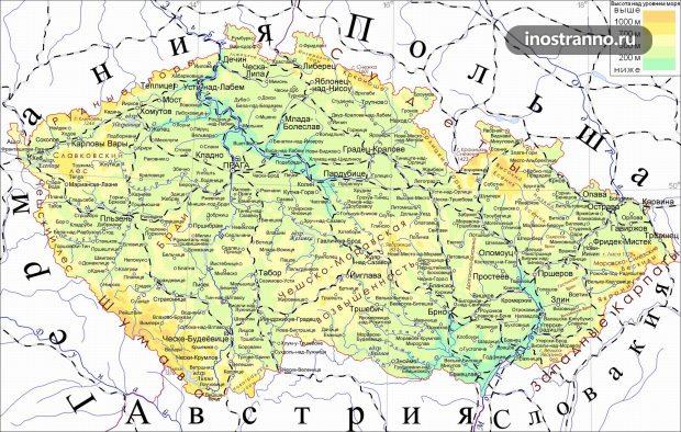 Карта Чехии на русском языке