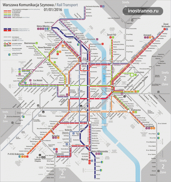 Карта трамвайных маршрутов Варшавы