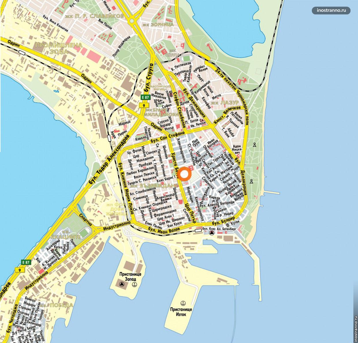 Карта достопримечательностей Бургаса