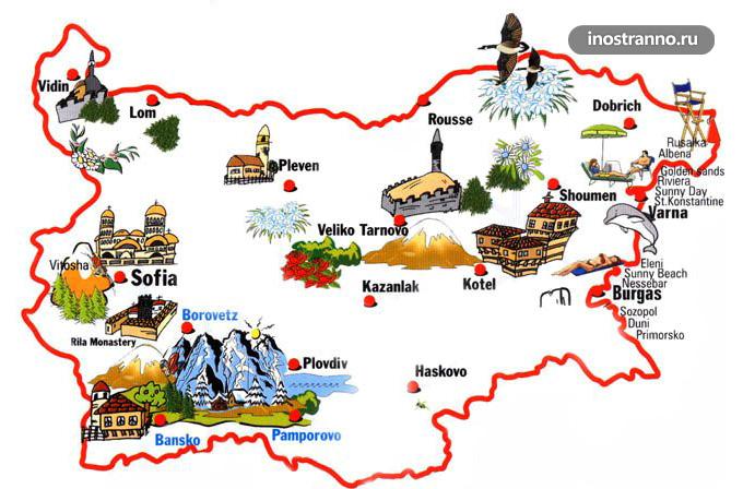 Болгария достопримечательности на карте