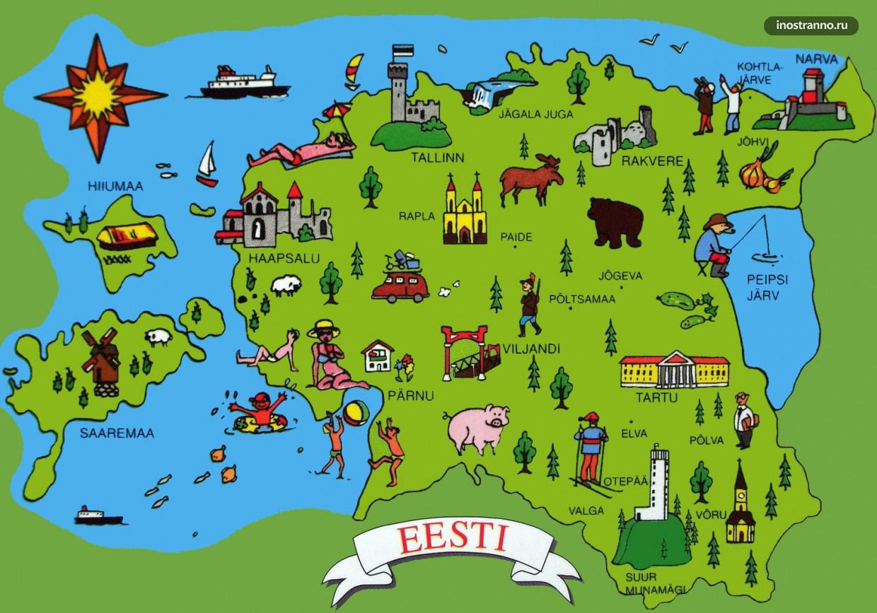 Эстония карта достопримечательностей
