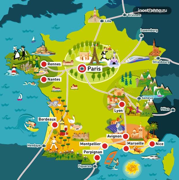Франция карта достопримечательностей