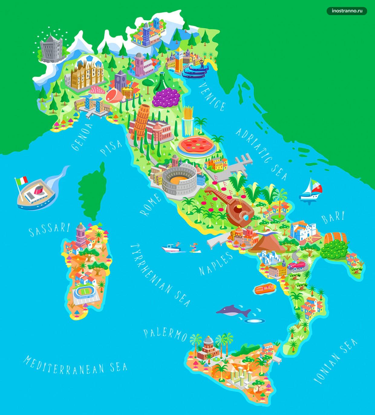 Италия карта достопримечательностей