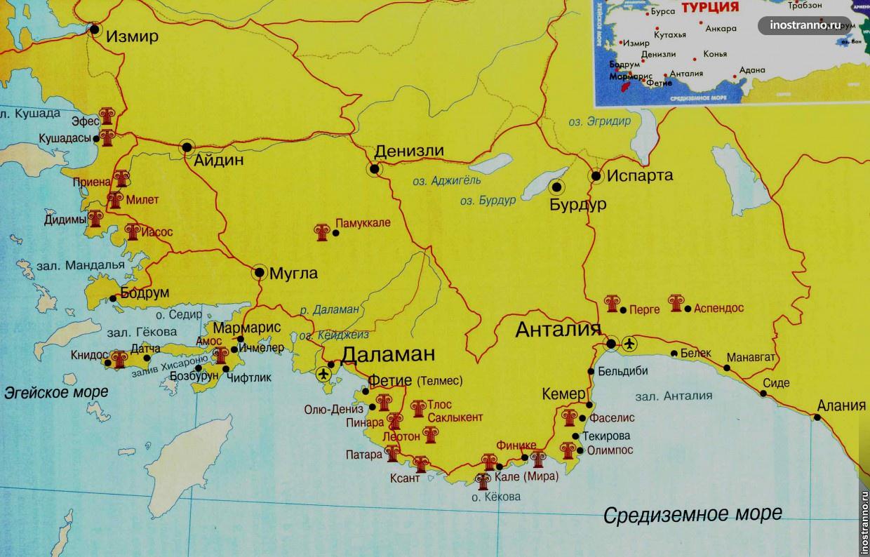 Карта курортов Турции