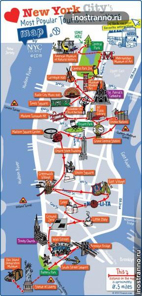 Карта достопримечательностей Нью-Йорка