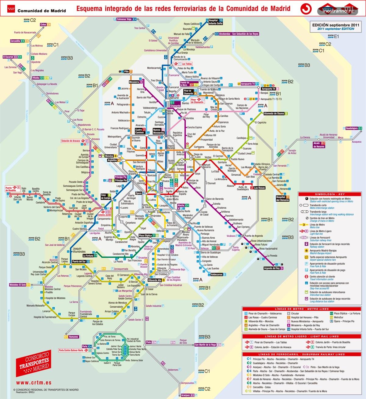 Карта пригородных поездов и электричек Мадрида
