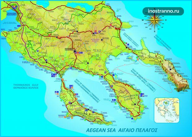 Карта Халкидиков в Греции