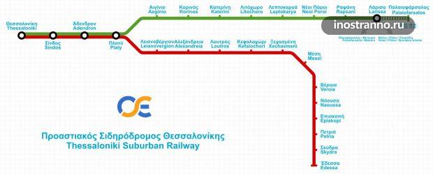 Карта пригородных электричек Салоники
