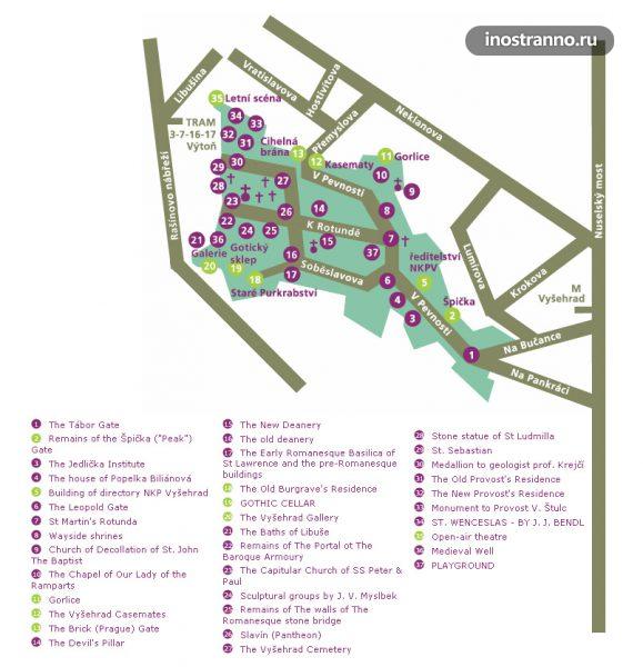 Карта Вышеграда в Праге