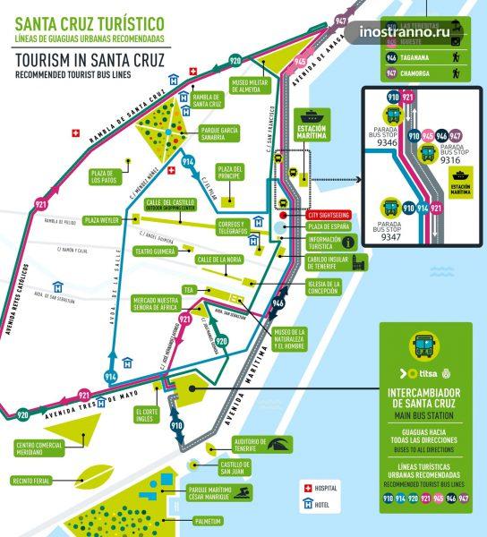 Карта маршрутов автобусов в Санта-Крус