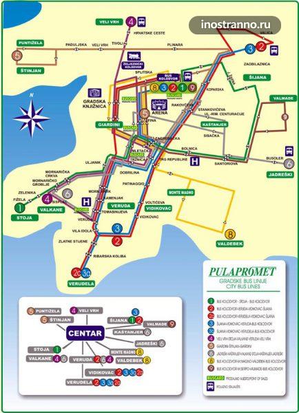 План автобусных маршрутов в Пуле