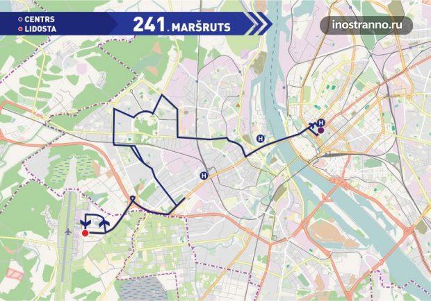 Карта маршрутки 241 из аэропорта Риги