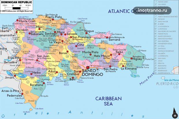 Карта пляжей и городов Доминиканы