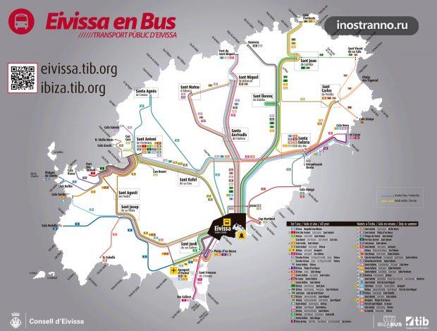 Остров Ибица карта автобусных маршрутов