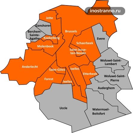 Карта районов Брюсселя