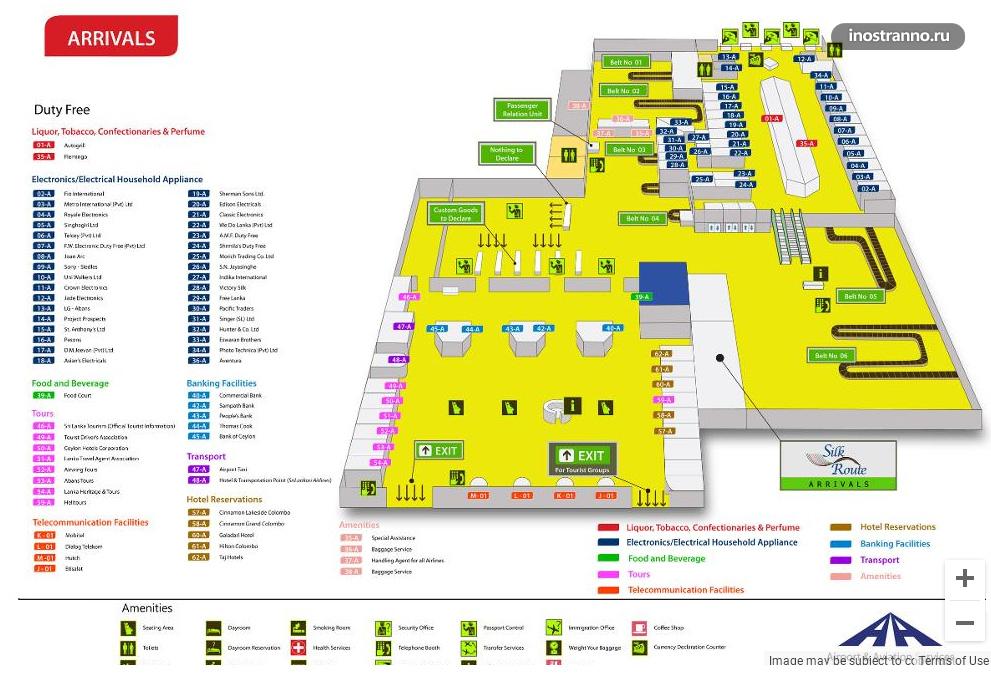 Терминалы аэропорта Шри-Ланки Бандаранайке карта