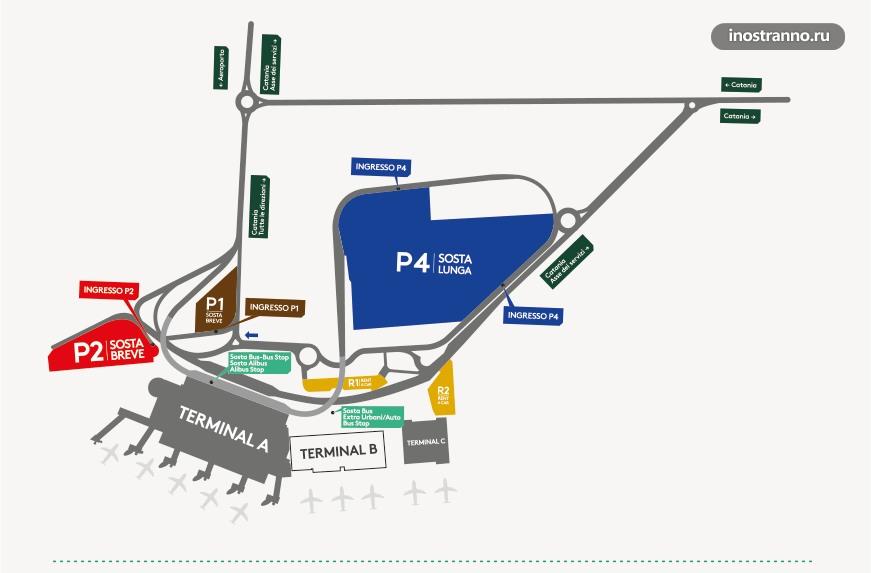 Карта терминалов аэропорта Катании Фонтанаросса