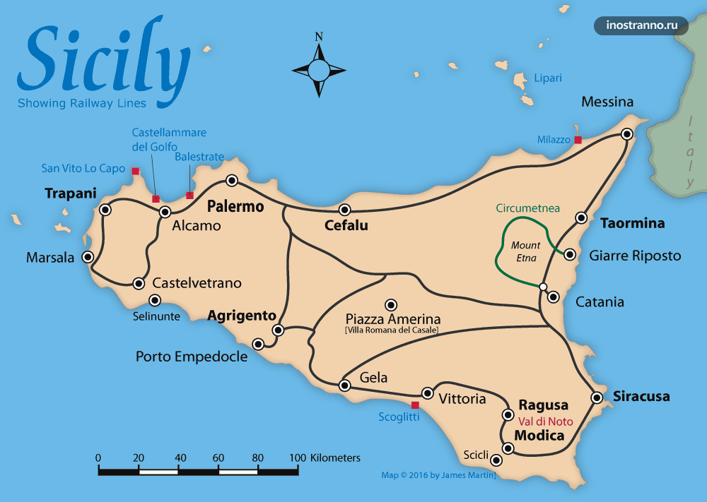 Карта железных дорог Сицилии