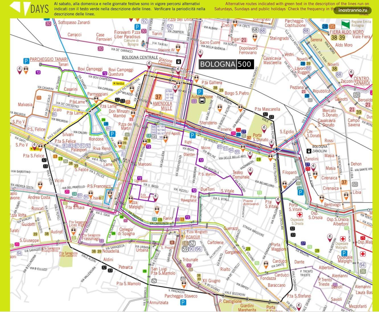 Карта автобусов и троллейбусов Болоньи