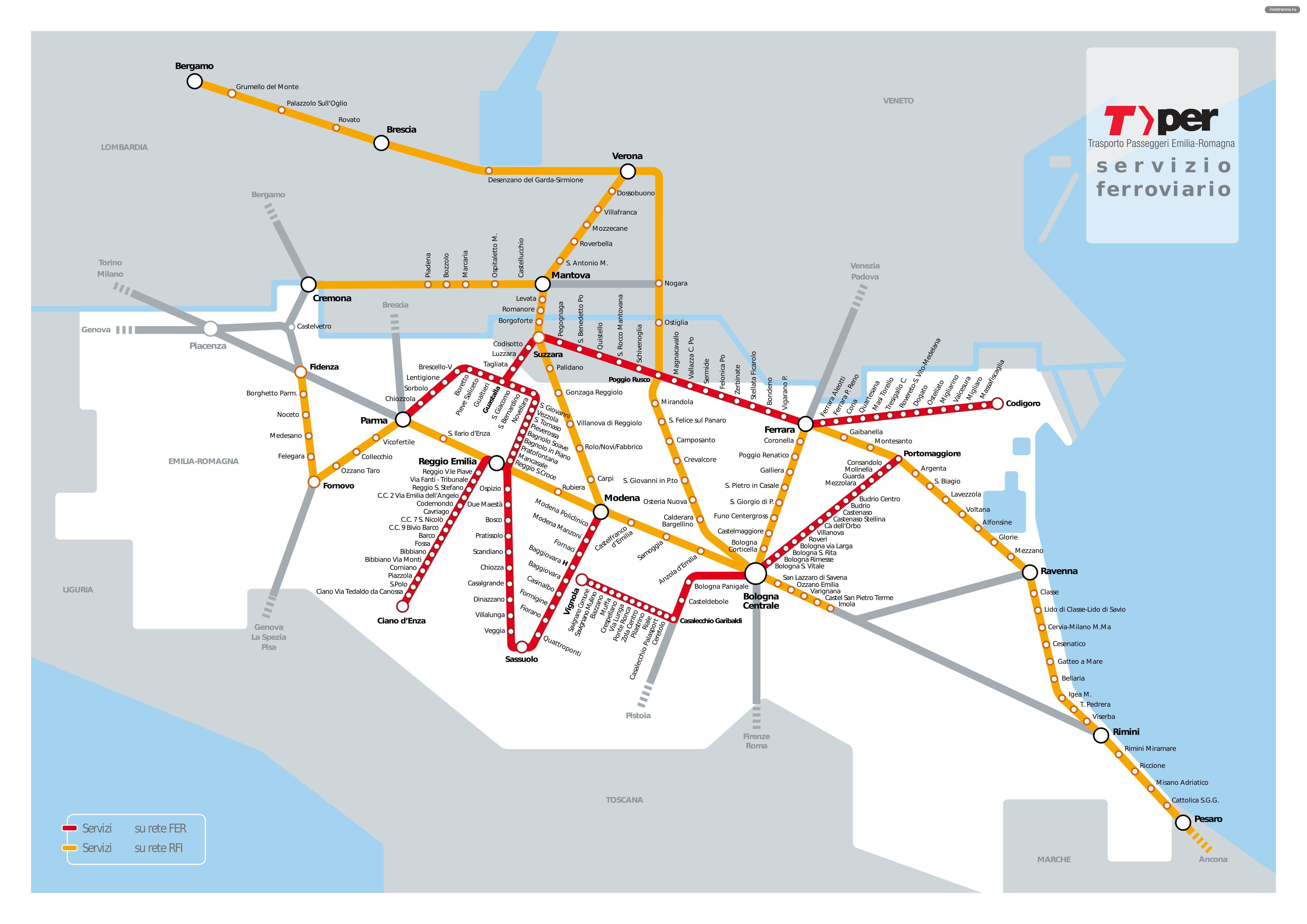 Карта электричек Болоньи как добраться до Вероны, Модены, Пармы, Римини