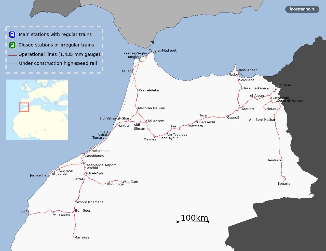 Маршрутная сеть железнодорожного транспорта в Марокко