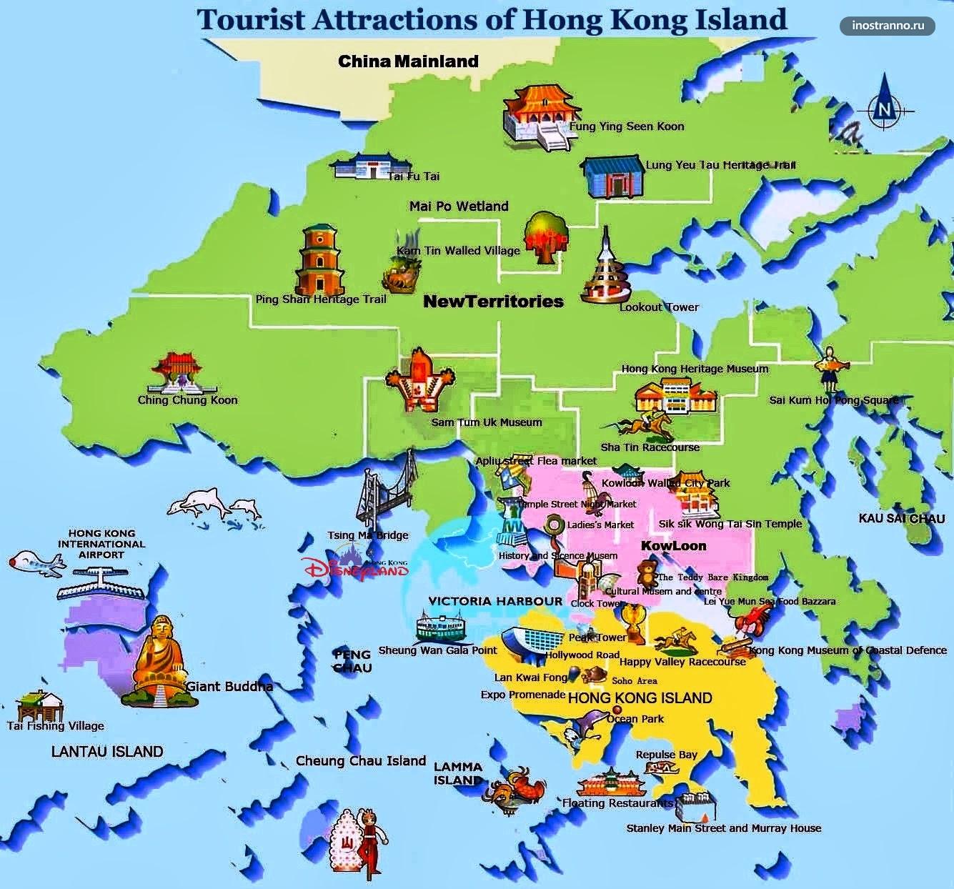 Карта Гонконга с достопримечательностями