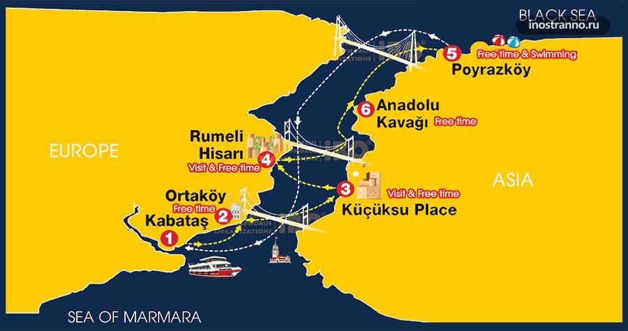 Мосты Стамбула через Босфор на карте