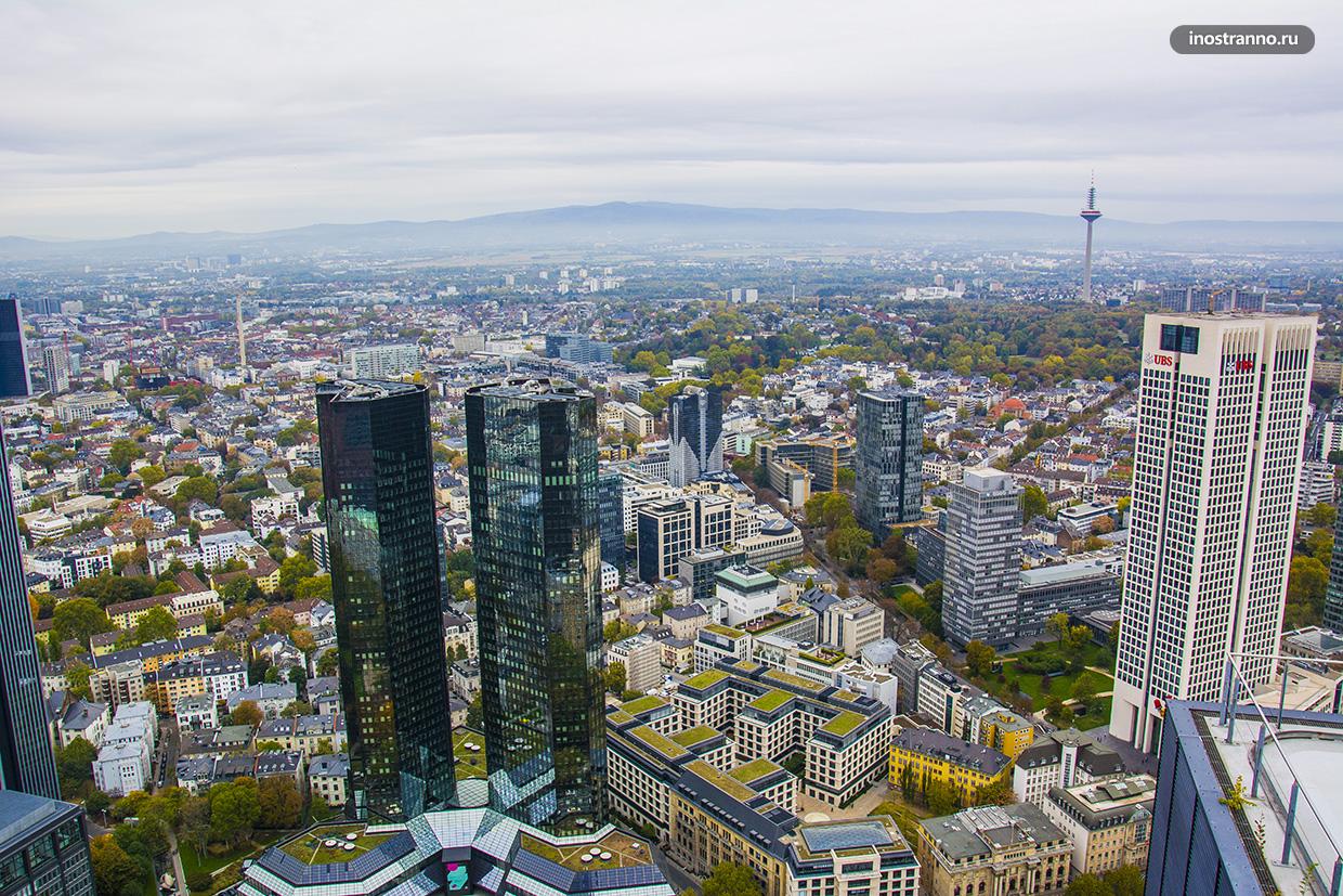 Панорама Франкфурта со смотрой площадки башни Main Tower