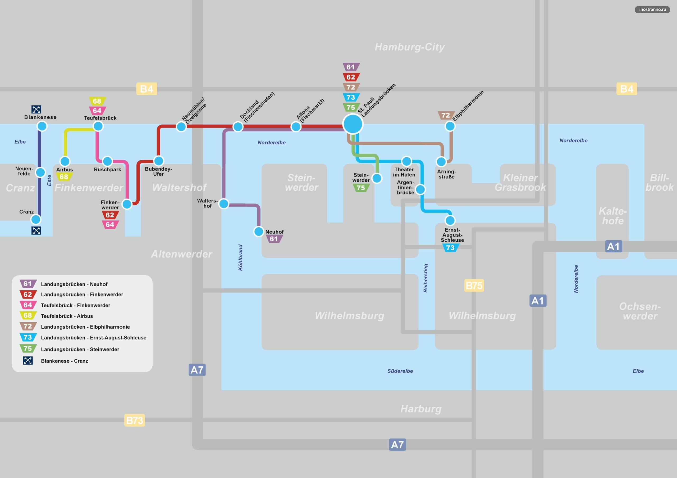 Карта-схема паромов в Гамбурге