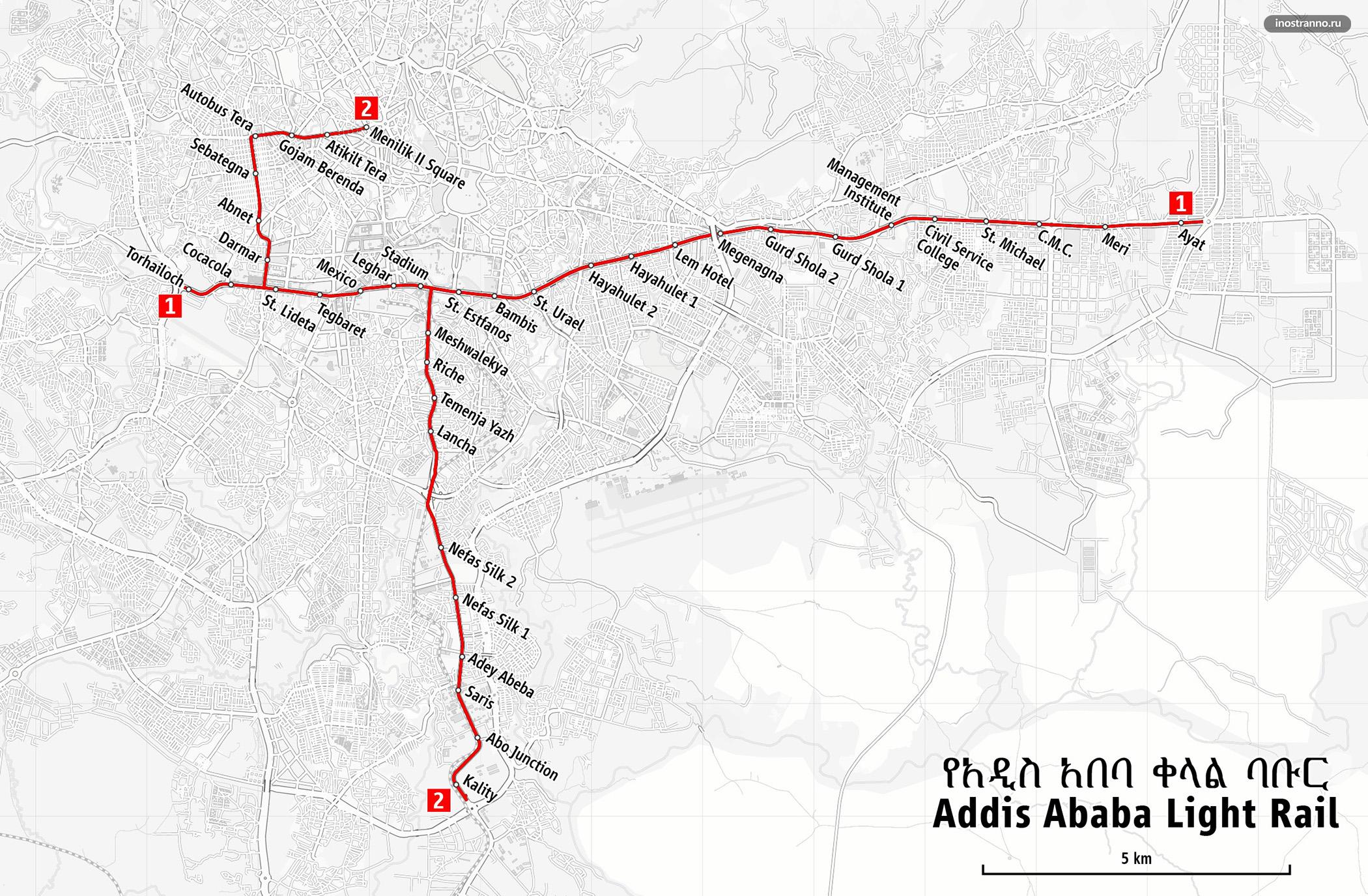 Карта трамваев Аддис-Абебы