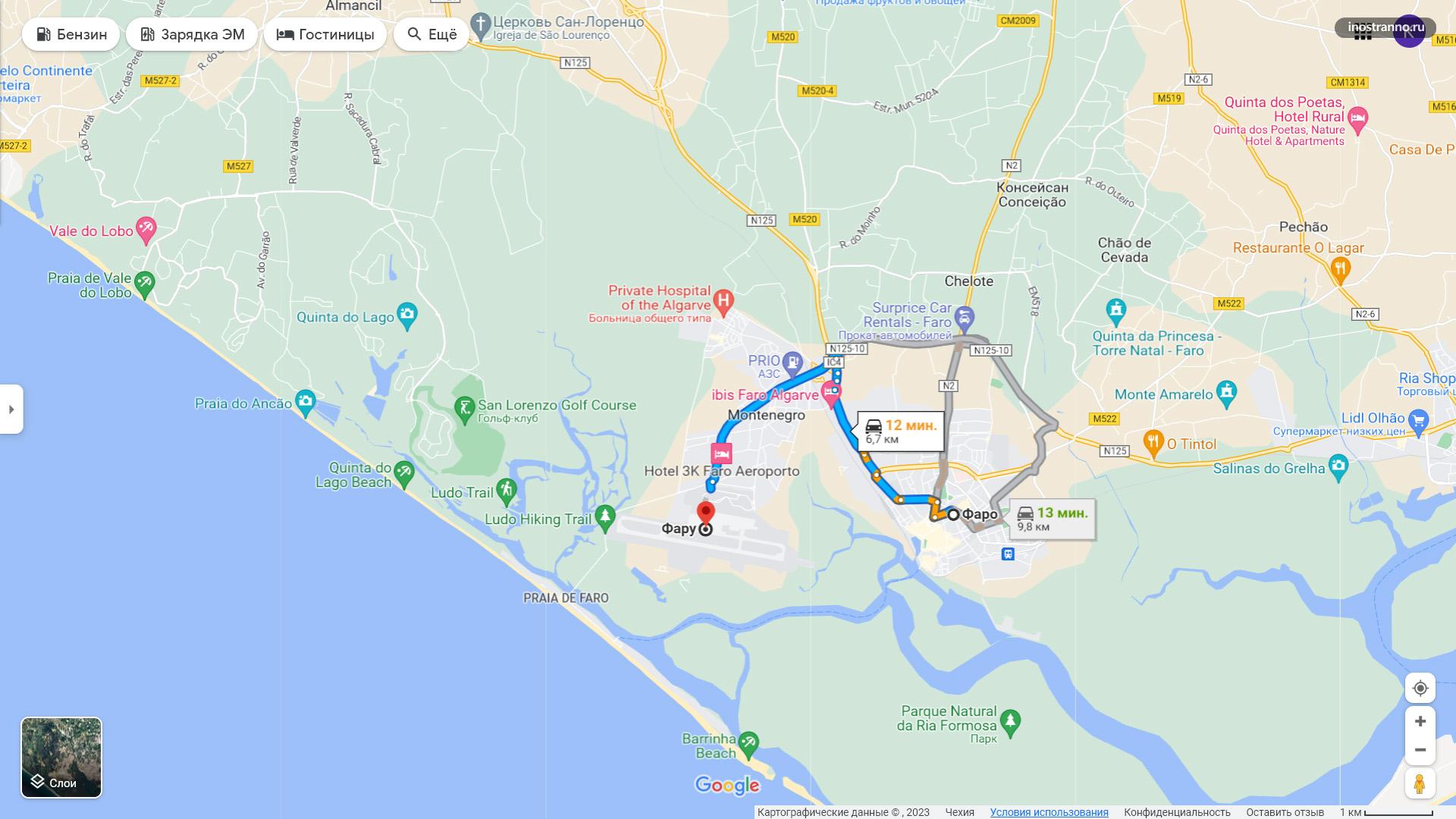 Как добраться до аэропорта Фару на карте